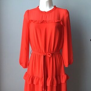 Red chiffon tiered ruffle dress size Medium